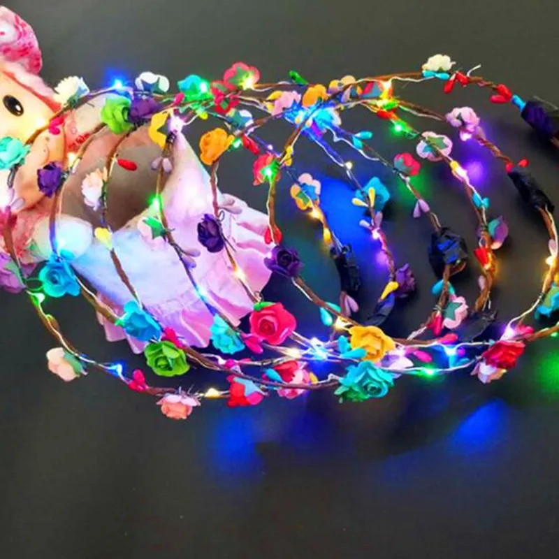 

New LED Light Up Flashing Flower Headband Garland Wreath Headdress Women Girls Glow Hairband Halloween Glow Party Supplies