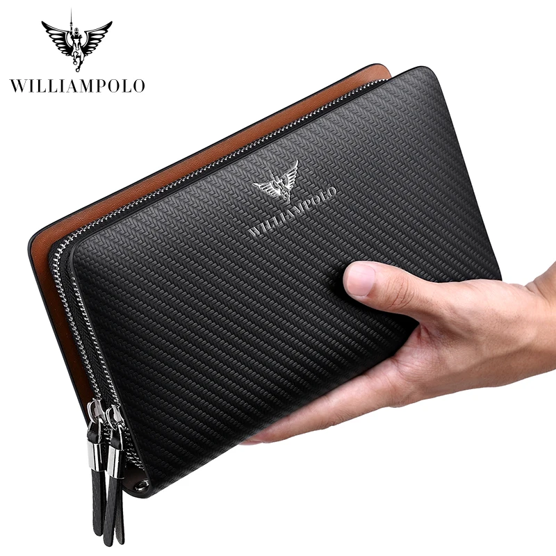 WilliamPOLO Новое поступление деловой однотонный длинный мужской клатч из 100% воловьей