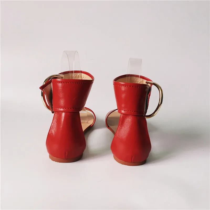 Женские сандалии на плоской подошве красные кожаные повседневные летние туфли