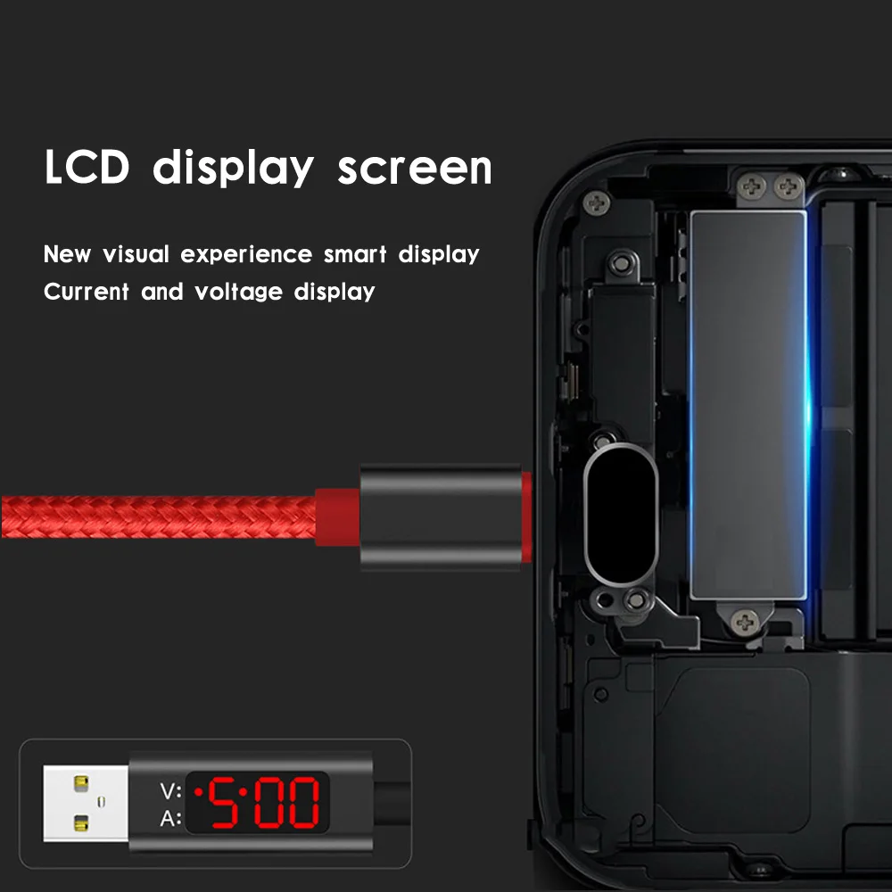 USB кабель для iPhone X type C Micro USB кабель 3A кабель для быстрой зарядки с светодиодный дисплей напряжения тока нейлоновый кабель для телефонов