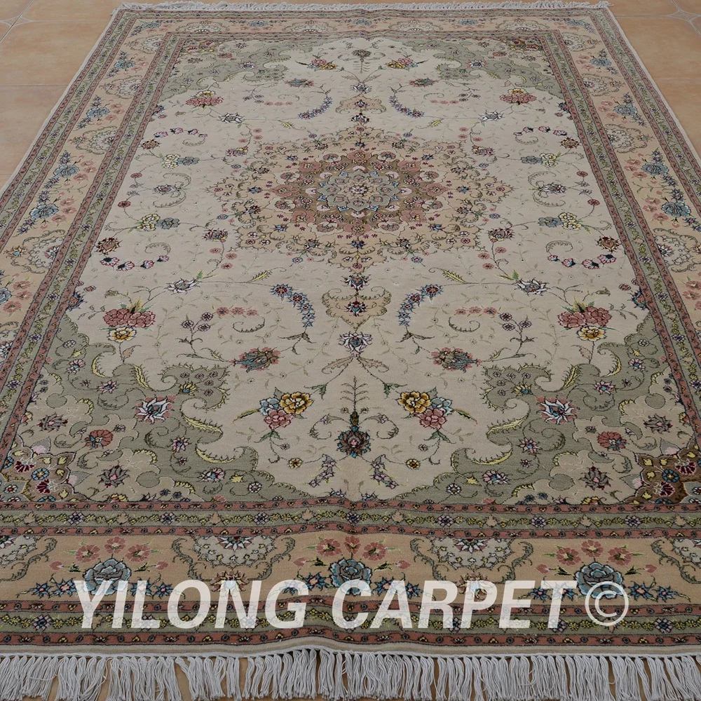 Восточные шерстяные коврики Yilong 6 'x 9' с ручным узлом бежевые толстые