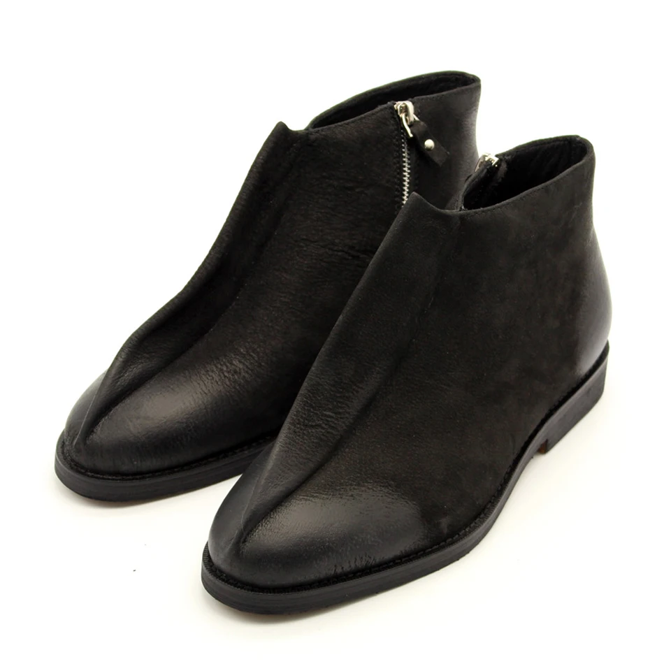 

2017 punk style pointed toe side zipper ankle boots black genuine leather street style short boot fashion men's casual booties