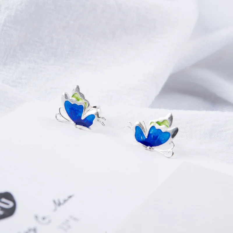 INALIS милые серьги гвоздики Cloisonne Стерлинговое Серебро 925 пробы в форме бабочки