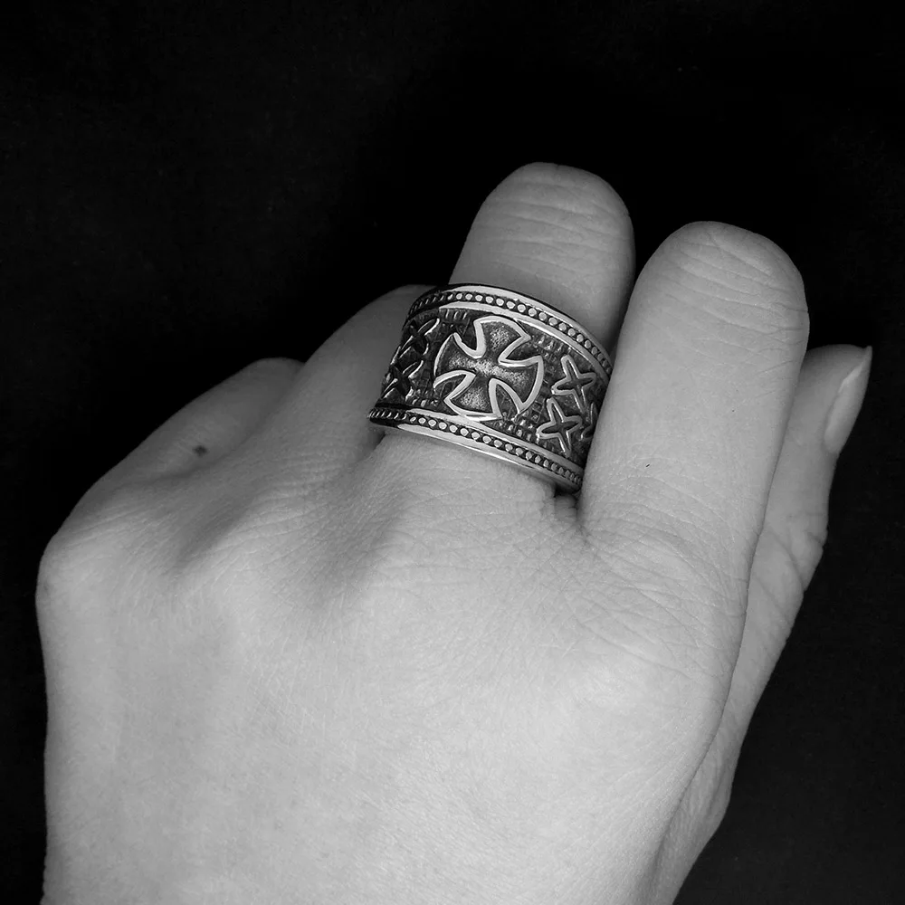 Мужской винтажный Серебряный тон Мальтийский крест панк байкерские из