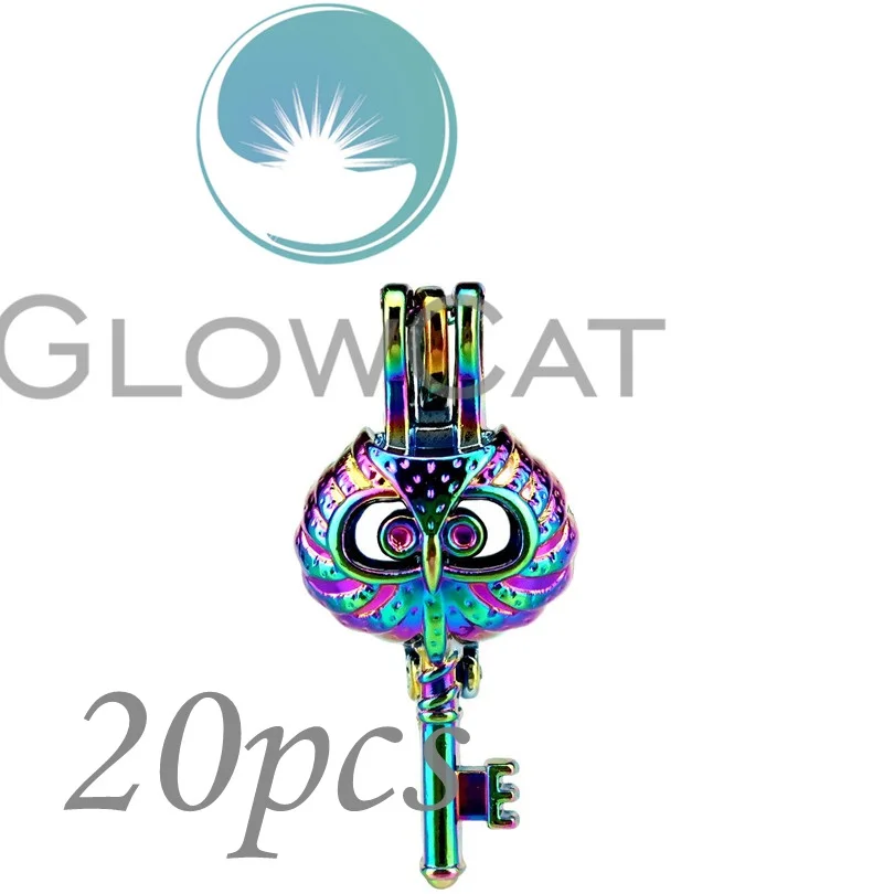 

20x CC795 Rainbow Colors Key Owl Head Beads Cage Jewelry Making Essential Oil Diffuser Oyster Pearl Cage Locket Pendant