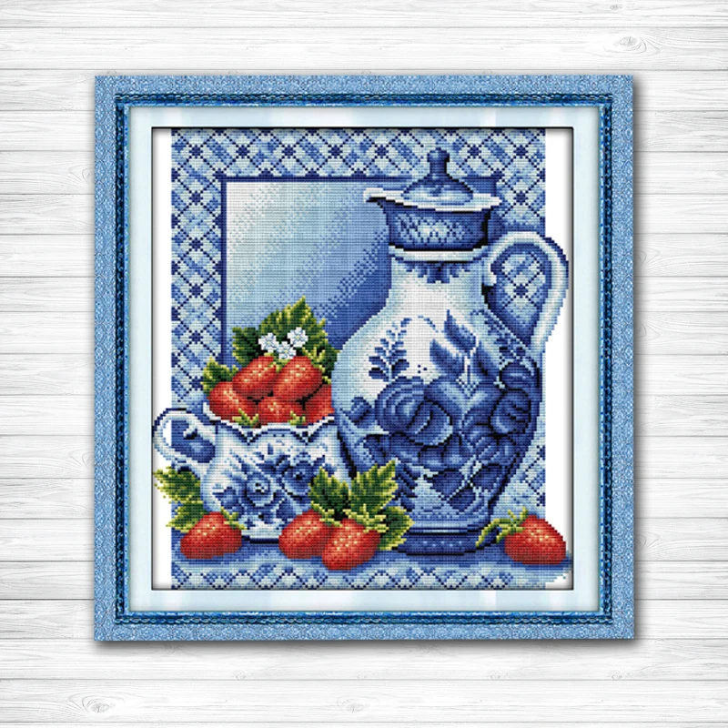 Набор для вышивки крестиком из синего и белого фарфора с принтом в виде цветов