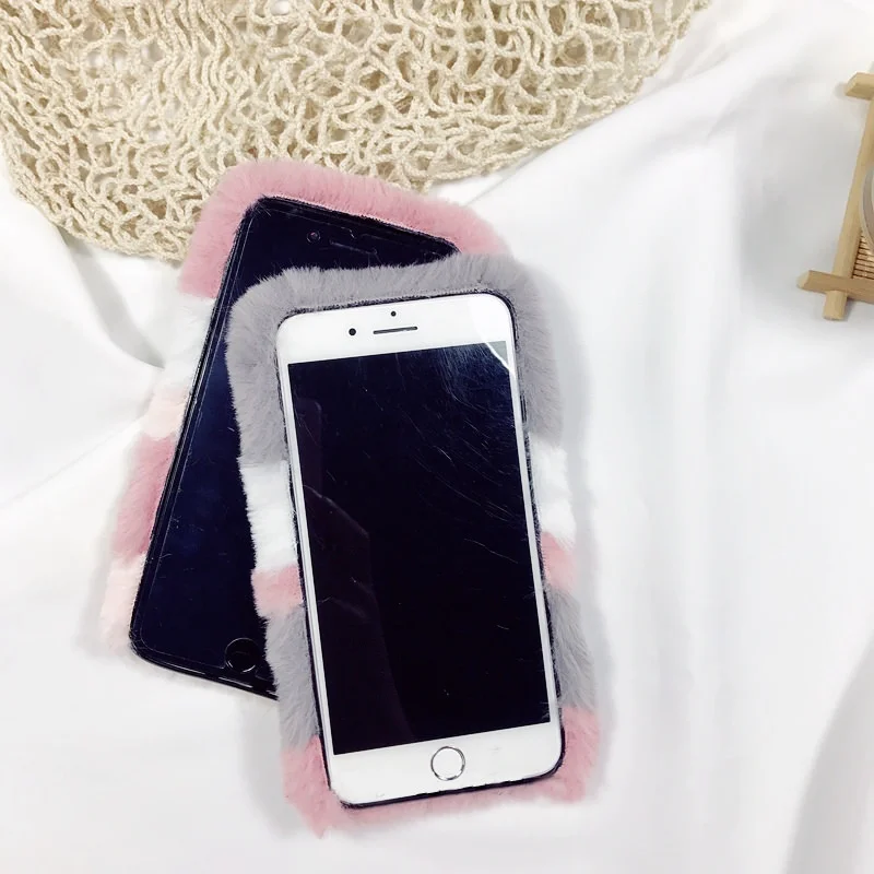 Роскошный теплый плюшевый чехол в полоску Capinha для Apple iPhone X 5 5S se 6 6splus 7 8 plus чехлы из