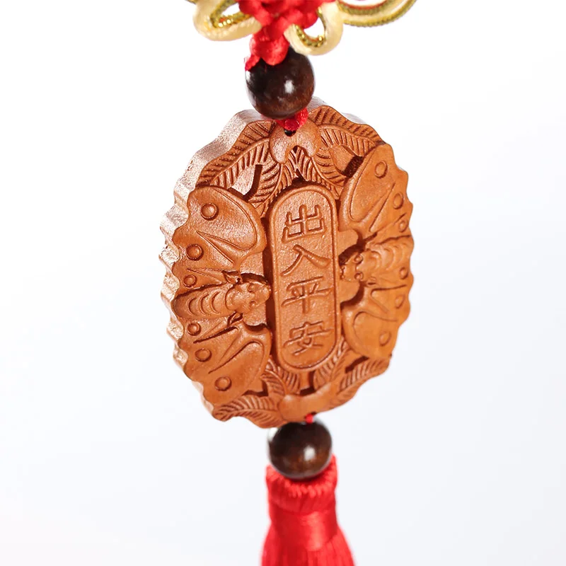 Traditional Handmade Wood Carved Had Peace All Year Round Symbol Key Ring Good Luck Pendant Keychain Car Interior Accessories | Автомобили