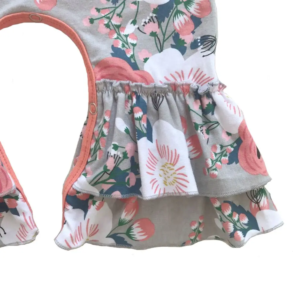 Комбинезон для новорожденных девочек с серым цветочным рисунком хлопковый