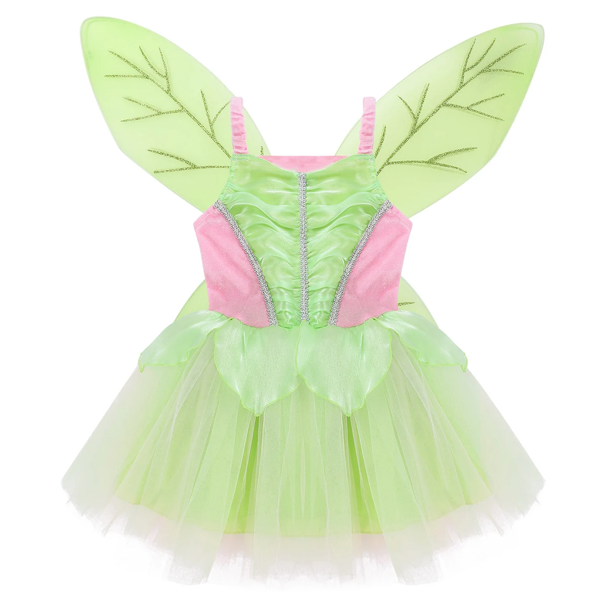 Kids Girls Princess Fairy Costume Sleeveless Mesh Dress Glittery Wings Set Children Halloween Cosplay Party Up | Детская одежда и