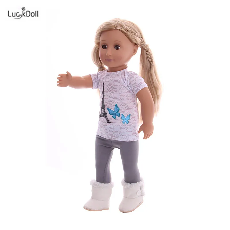 LUCKDOLL башня шаблон футболка+ колготки подходит 18 дюймов Американский 43 см BabyDoll одежда аксессуары, игрушки для девочек, поколение, подарок на день рождения