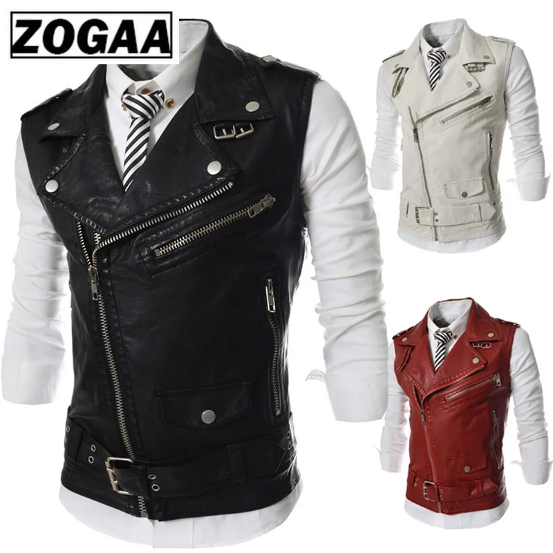 Жилет ZOGAA мужской из натуральной кожи без рукавов с отложным воротником на молнии
