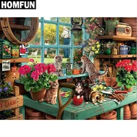 homfun full squareround drill 5d diy diamond painting cats and flowers 3d embroidery cross stitch 5d decor gift a00491