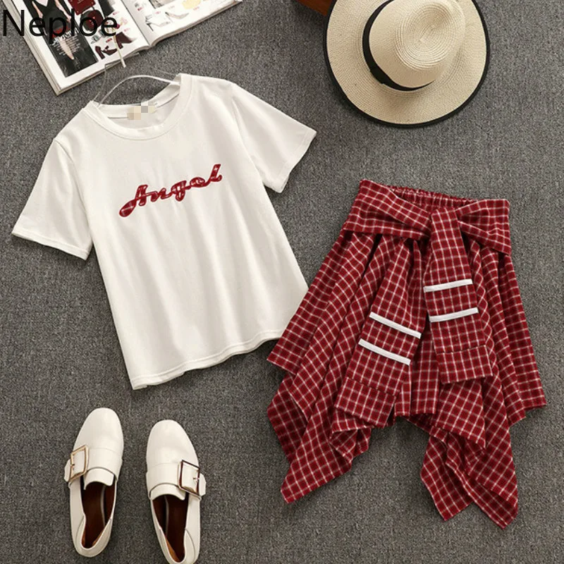 Neploe/женский комплект 2 шт. лето 2019 футболка с круглым вырезом и буквенным принтом