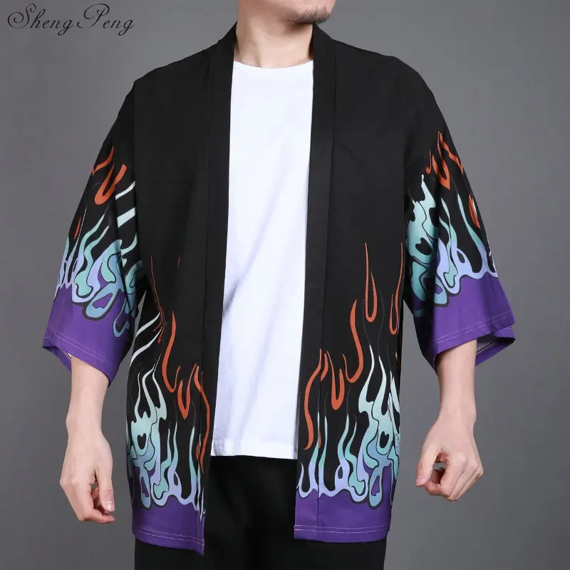 Japanese kimono cardigan men Japan clothing shirt male yukata traditional japanese kimonos Q675 | Тематическая одежда и