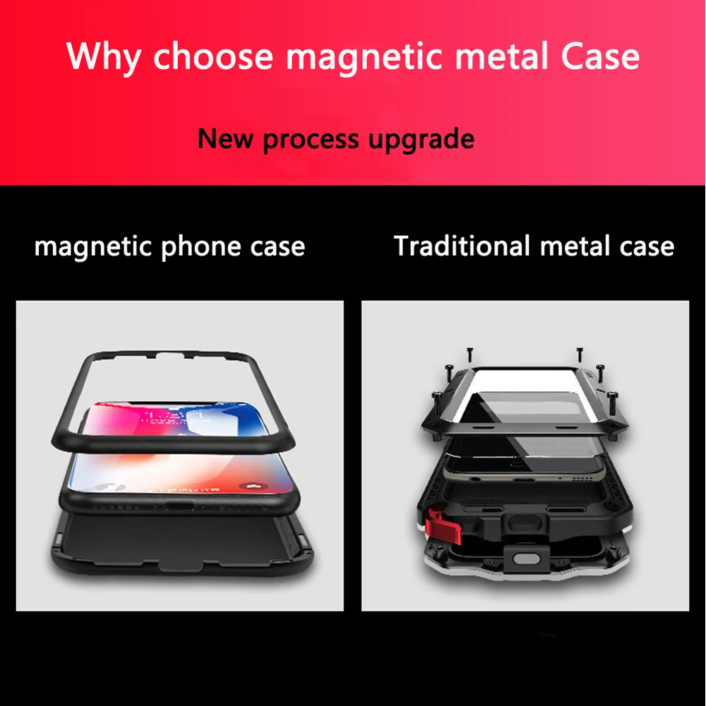 Металлический магнитный чехол для iPhone XR XS MAX X 8 плюс 7 10 закаленное стекло сзади
