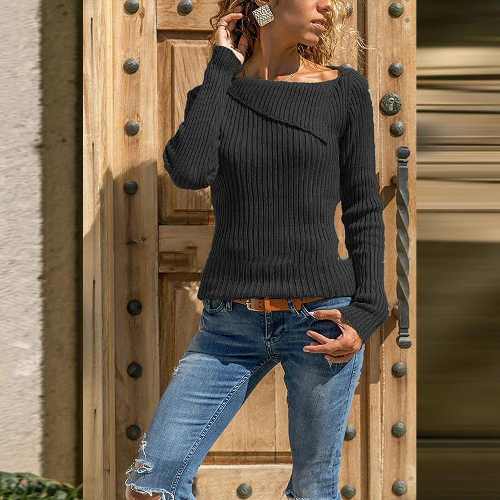 Womens Long Sleeve Pullover Tops Sweater Ladies V Neck Jumper Knitwear O Neck Solid Pullover `Cloth