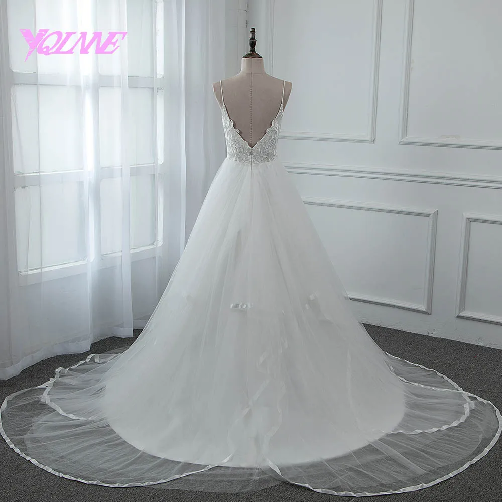 YQLNNE 2018 Vestido De Noiva простое кружевное Тюлевое свадебное платье спагетти|Свадебные