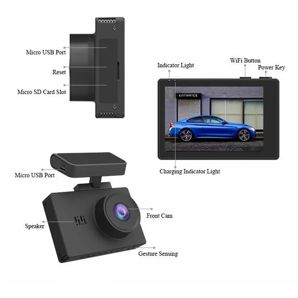 4k двойная Автомобильная камера DVR с магнитным креплением встроенный gps 3 дюймов сенсорный экран на органических светодиодах Экран тире Камера