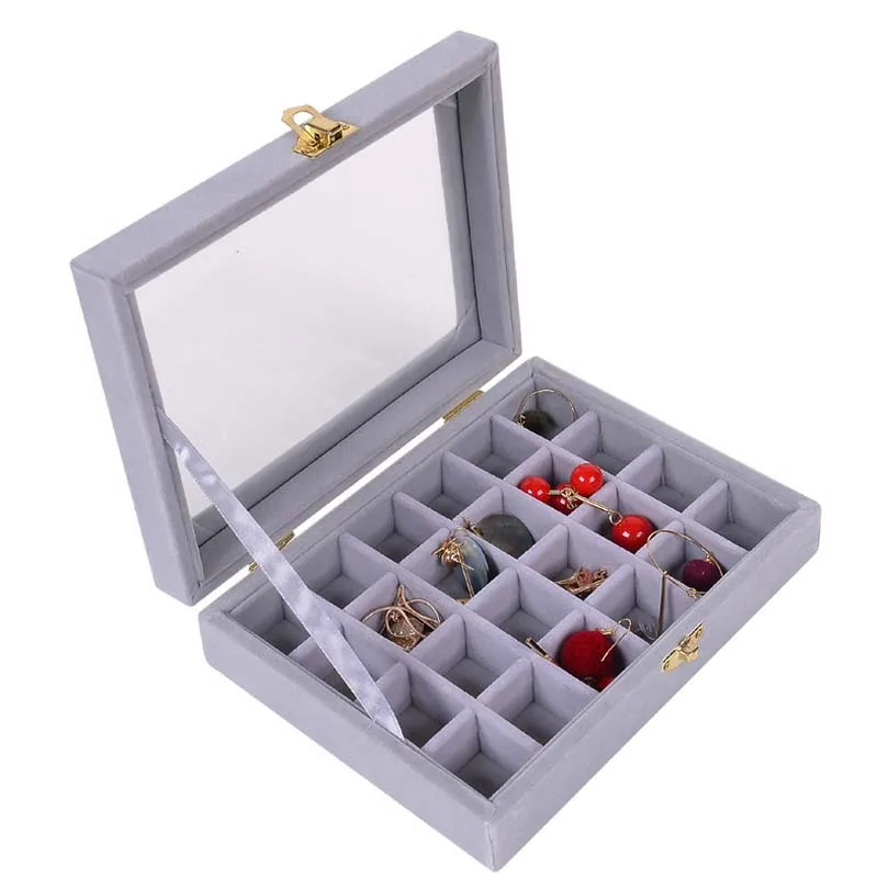 

New High Quality Jewelry Display Box Velvet transparent Glass Sunroof Bracelet Necklace Ring Earrings Organizer Holder