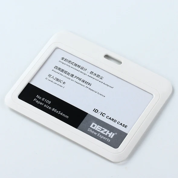 Экологичный пластиковый горизонтальный стиль ID IC карты держатель значка с полиэфирным шнурком, Пользовательский логотип держатель для карт, твердый/полоса - Цвет: white no lanyard