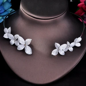 Necklace Hiневесты роскошный цветочный дизайн модный дизайн Дубай Свадебные Ювелирные наборы женские свадебные аксессуары браслет серьги ожерелье N-754 - Окраска металла: Necklace