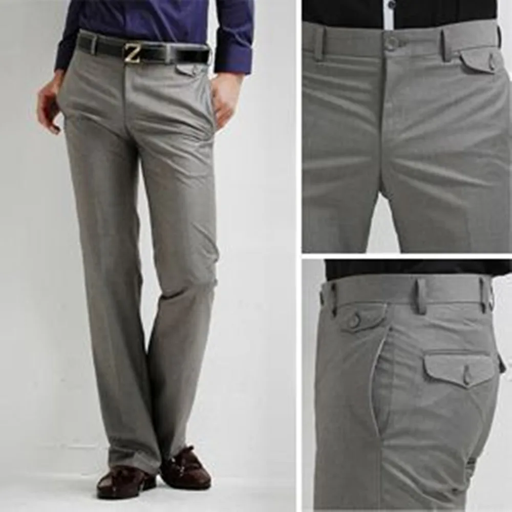 Для мужчин Slim Fit плоский передний костюм отдельные брюки формальные свадебные бизнес прямые мужские брюки светло-серый тонкий офис платье брюки