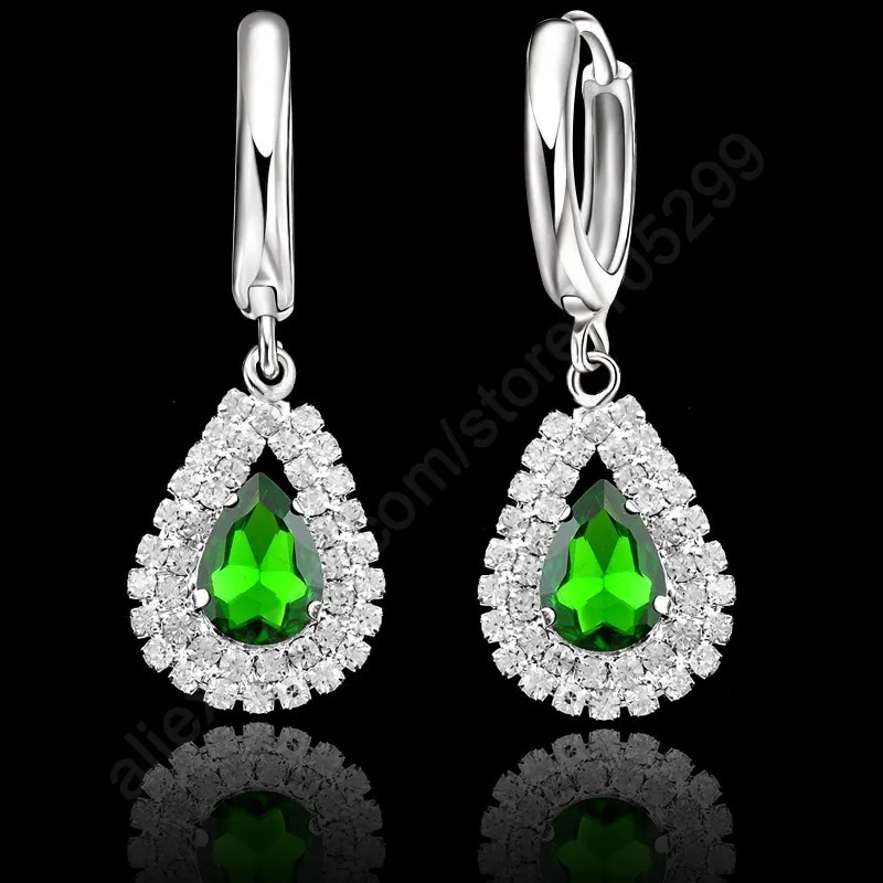 Серебро 925 пробы красивый блестящий зеленый кулон ожерелье серьги-кольца наборы