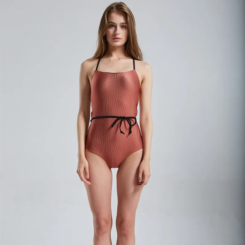 2019 Цельный купальник для женщин сексуальный Монокини карамельный цвет женский