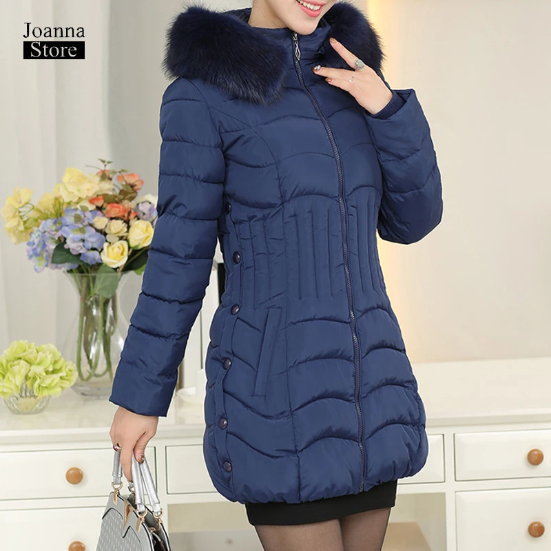 Женская зимняя куртка с воротником из искусственного меха енота размеры до 4XL