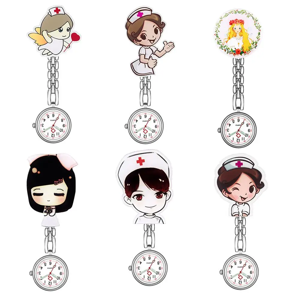 

Новинка, Мультяшные аналоговые кварцевые часы с цифрами для девочек, клипса, Fob, медсестры, докторские медсестры, Висячие светящиеся карманн...