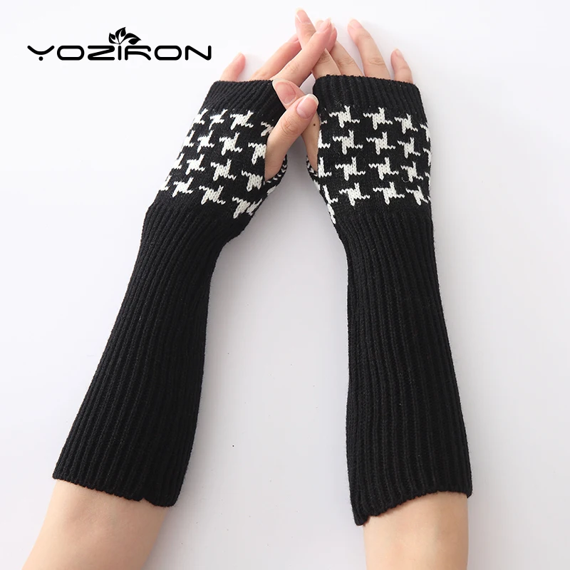 

YOZIRON New Women 2 Colors Embroidered Winter Arm Warmers Sleeves Arms For Woman Fingerless Gloves Arm Warmer