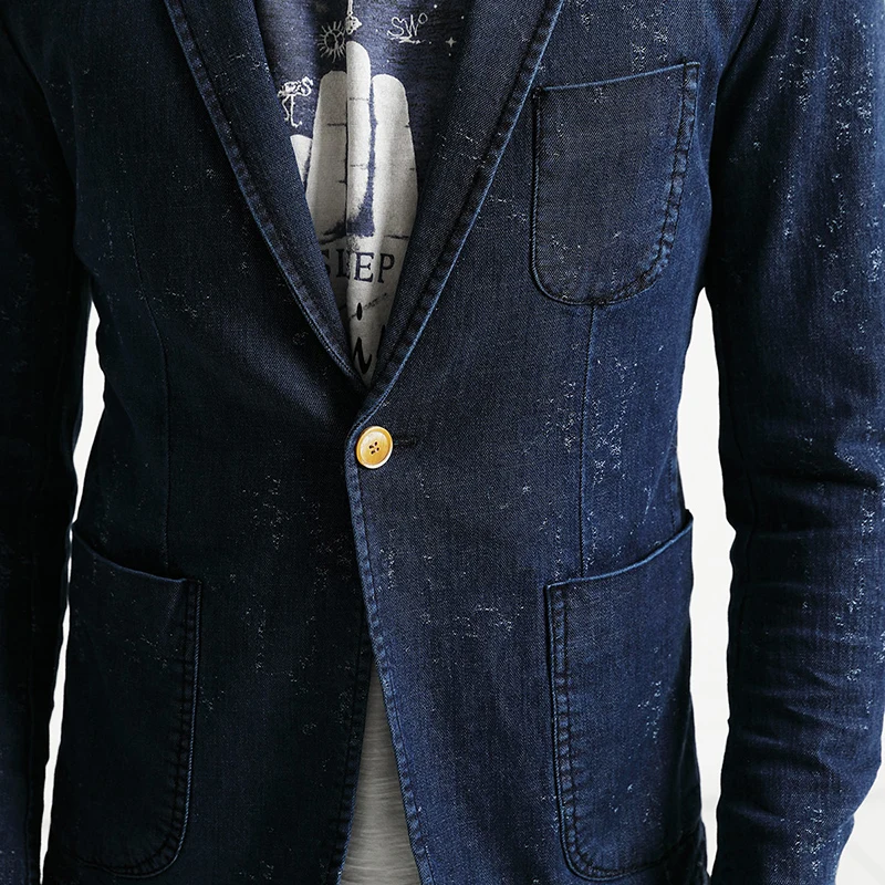 SIMWOOD 2019 осенние джинсовые блейзеры для мужчин облегающие хлопковые костюмы в