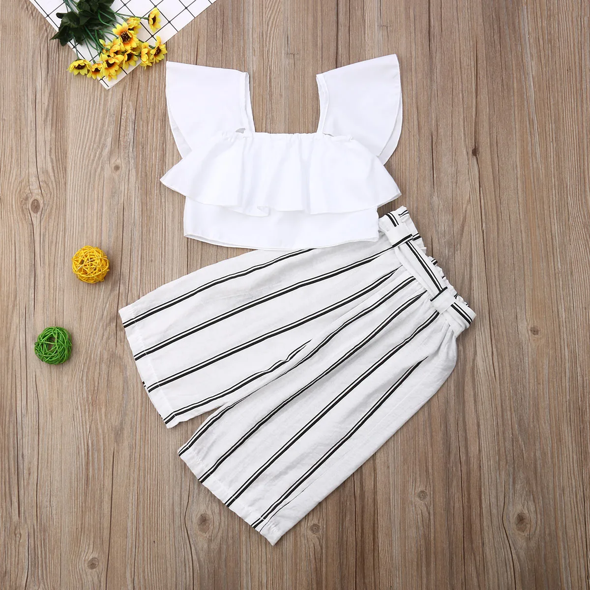 Детская одежда жилет для маленьких девочек топ штаны в полоску детская модная