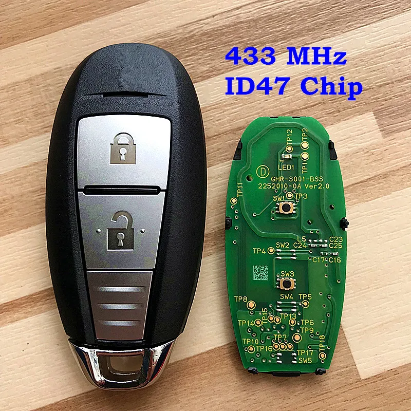 For Suzuki SX4 5-CROSS VITARA SWIFT 2 Buttons Smart Keyless Remote Key Fob 315MHz 433MHZ With ID47 Chip Uncut Insert Blade