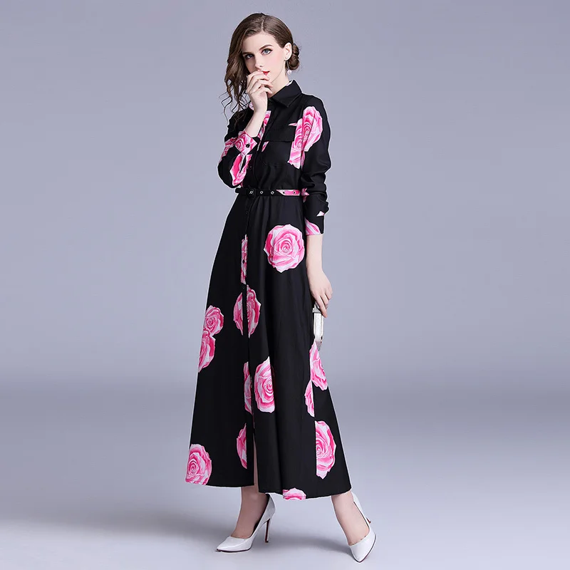 Винтаж платья с длинным рукавом рубашка Для женщин 2018 Дизайнер взлетно