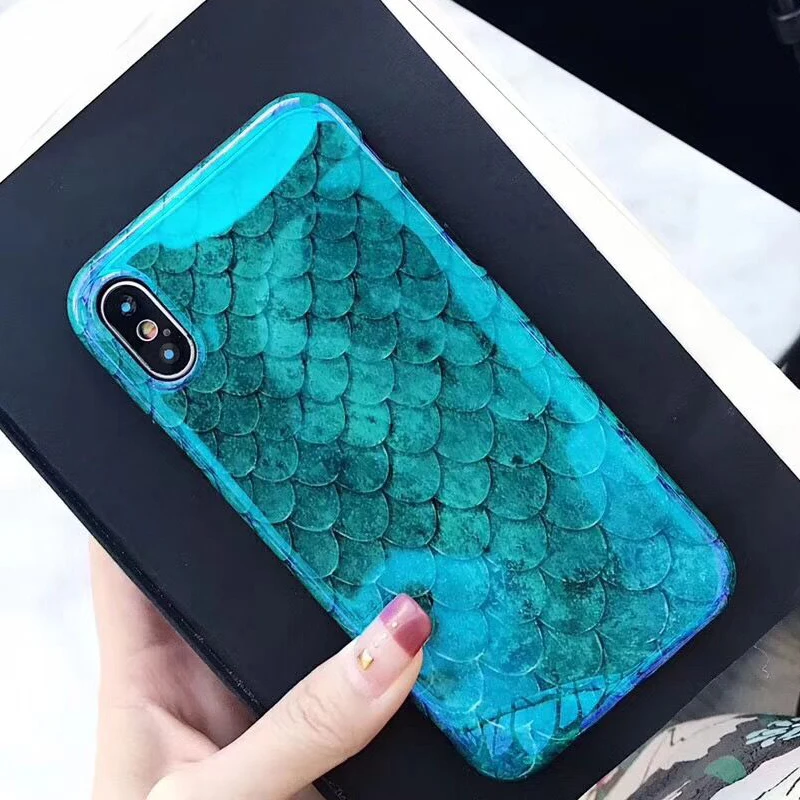 Чехол для телефона LOVECOM Blu-Ray для iPhone 11 Pro Max XR XS Max X 8 7 6 6S Plus, мягкий IMD чехол для задней панели телефона с лазерным рисунком голубой рыбы