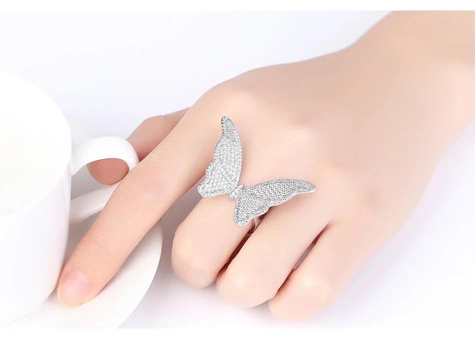 Женское кольцо с бабочкой из фианита ААА серебряное в Европейском стиле zk50 |