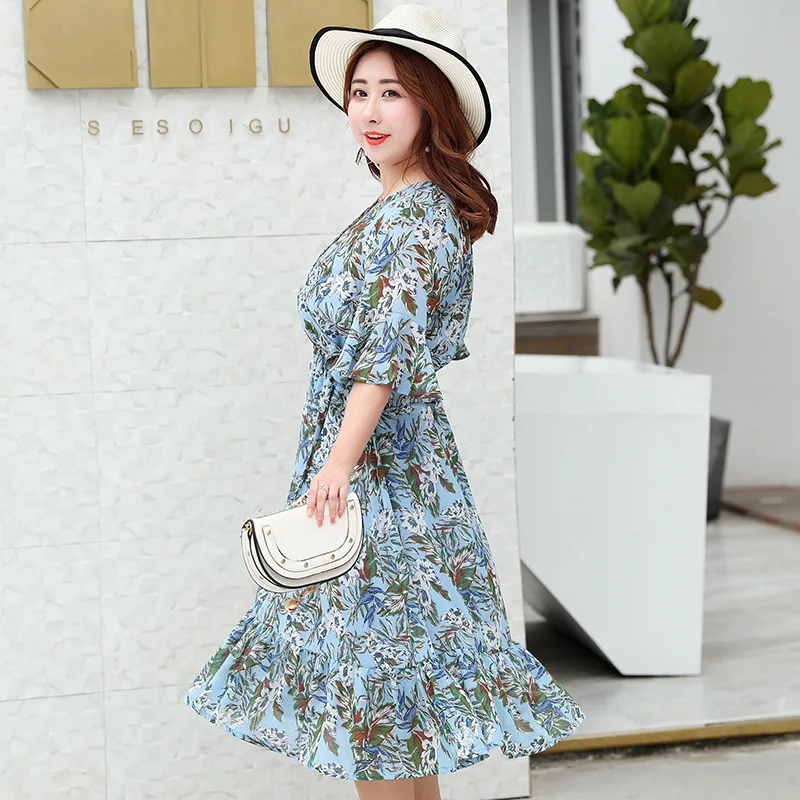 Женское шифоновое платье с цветочным принтом повседневное пляжное большого