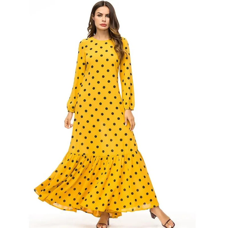 Макси-платье в горошек для мусульман 2019 Длинное свободное платье Abaya на Ближнем