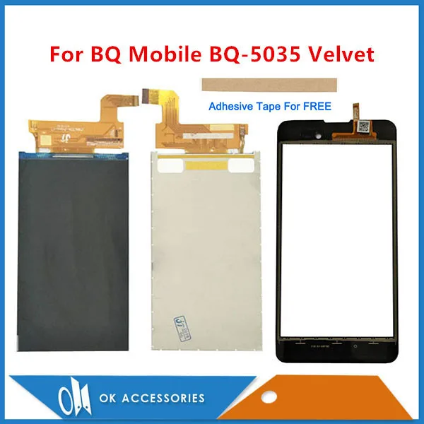 

5.0 Inch For BQ Mobile BQ-5035 Velvet BQ 5035 BQS 5035 Seperate LCD Display + Touch Screen Digitizer Black Gold With Tape