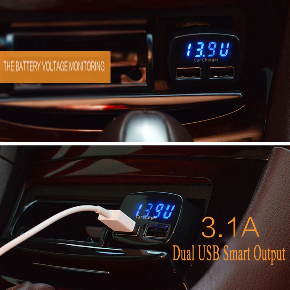 Multifunction 12-24V Car Charger Dual USB LED Digital Display Voltage/temperature/Current Meter Tester Adapter 3.1A mobile phone images - 6