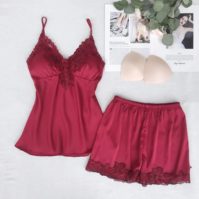 wine red set Fiklyc нижнее белье Мягкие Сексуальные Женские Подтяжки пижамы наборы мода Новое поступление Лето Без Рукавов ночное белье наборы для женщин - Цвет: wine red set