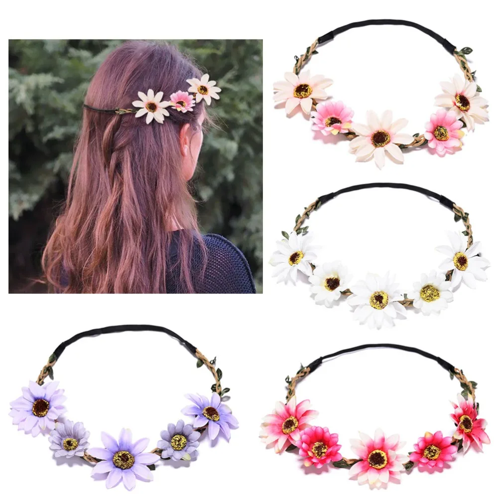 М мизм Подсолнух головная повязка Корона для женщин Свадебные волосы цветы