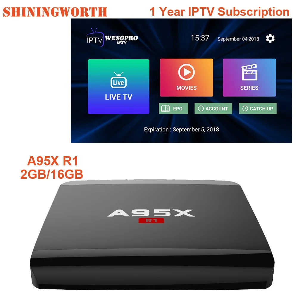 A95X R1 Amlogic S905W Quad-core Android 7,1 Смарт ТВ коробка 1 ГБ/8 ГБ 2 ГБ/16 GB 4K x 2K 4K 2,4G Wifi медиаплеер Live IPTV Set-top Box - Цвет: 2G16G 1 Year IPTV