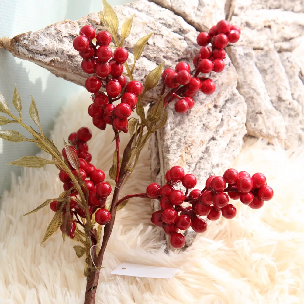 1 pcs artificial berry green bean foam flowers home decor small fake flowers bacca fruit branch decoration accessories fake plan