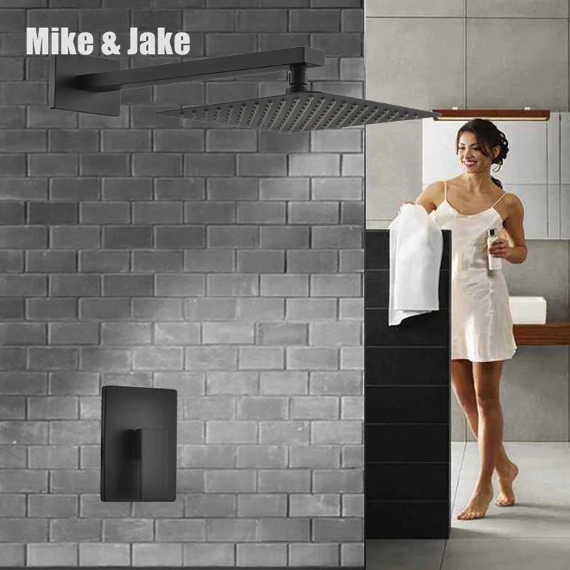 Black bathroom shower set 10 inch Bathroom Faucet wall concealed installation black mixer |