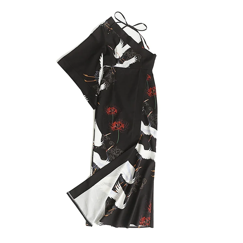 Костюм Гейши Obi Yukata женские асимметричные платья кимоно с красной короной журавль халат Винтаж Femme сексуальные японские платья TA1456