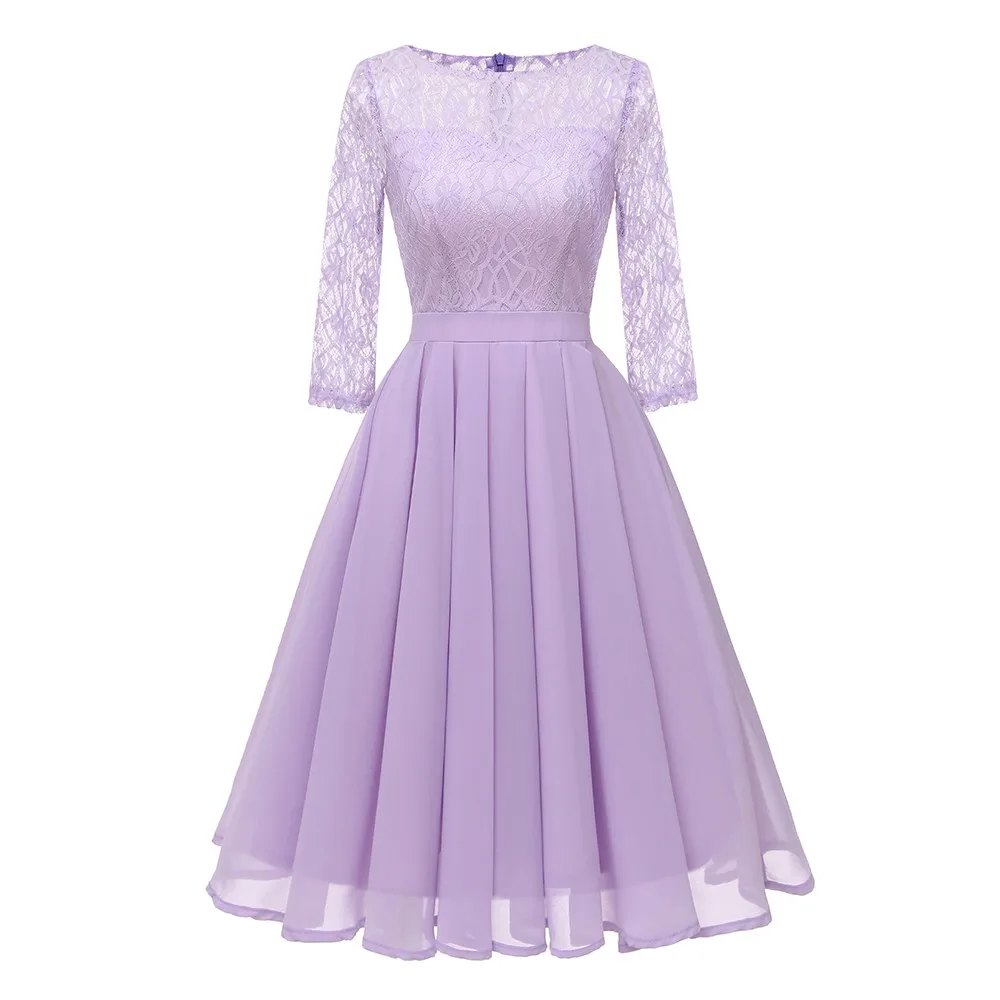 Purple Dress Sisjuly Ретро вечеринка фиолетовый светильник зеленый бежевый Плиссированное Платье Женщины Весна Лето Цветочные Кружева шифон платья - Цвет: Purple Dress