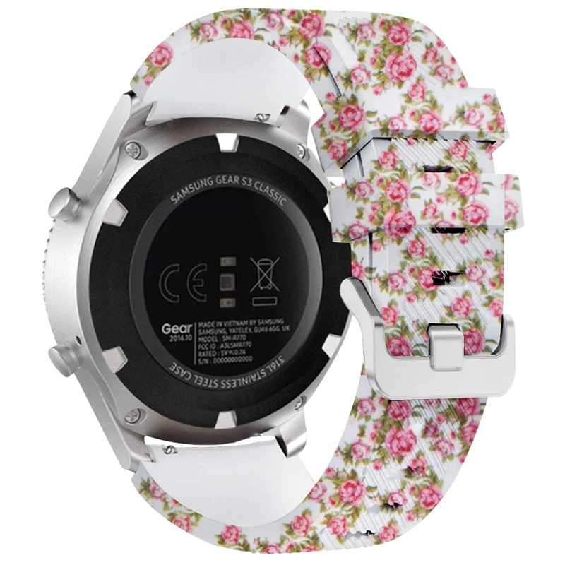 Gear S3 ремешок 22 мм силиконовый с цветочным принтом Спортивные мужские и женские часы сменный Браслет ремешок для samsung gear S3 Galaxy часы 46 мм